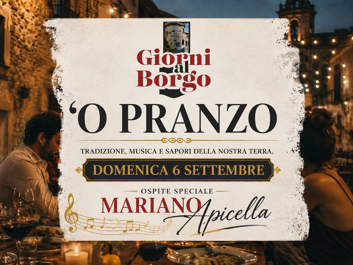 ’O Pranzo: domenica 6 Settembre con Mariano Apicella